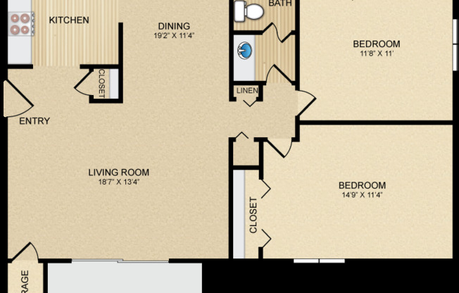 2 beds, 1 bath, 924 sqft, $1,294
