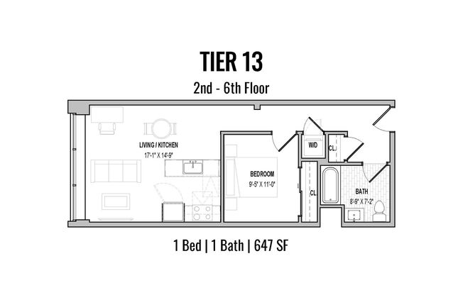1 bed, 1 bath, 647 sqft, $2,399, Unit 513
