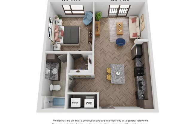 1 bed, 1 bath, 686 sqft, $1,295, Unit 1-203