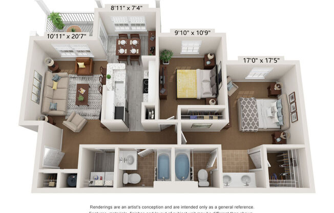 2 beds, 2 baths, 1,050 sqft, $1,435