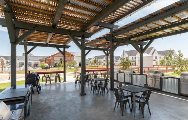 Shaded Outdoor Courtyard Area at Hermosa Village, Leander, TX