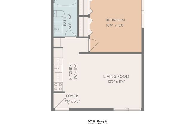 1 bed, 1 bath, 580 sqft, $895, Unit 108