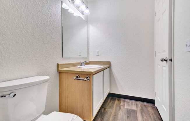 a bathroom with a toilet sink and a mirror