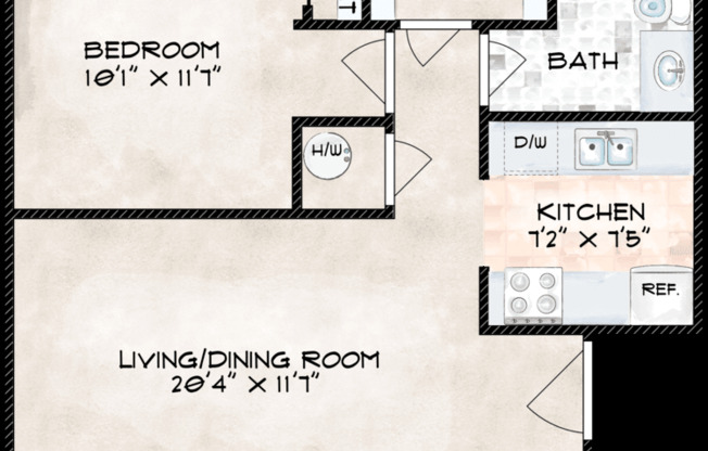 1 bed, 1 bath, 580 sqft, $1,030