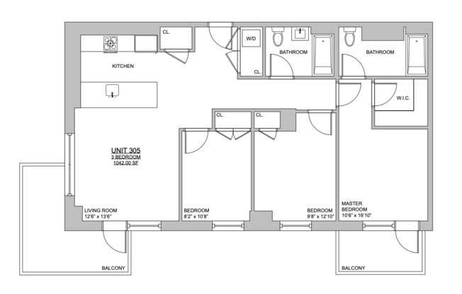 3 beds, 2 baths, 1,042 sqft, $6,736, Unit 305