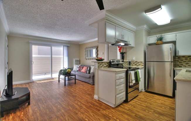 Kitchen with Living View at Casa Alberta Apartments, Sunnyvale, CA