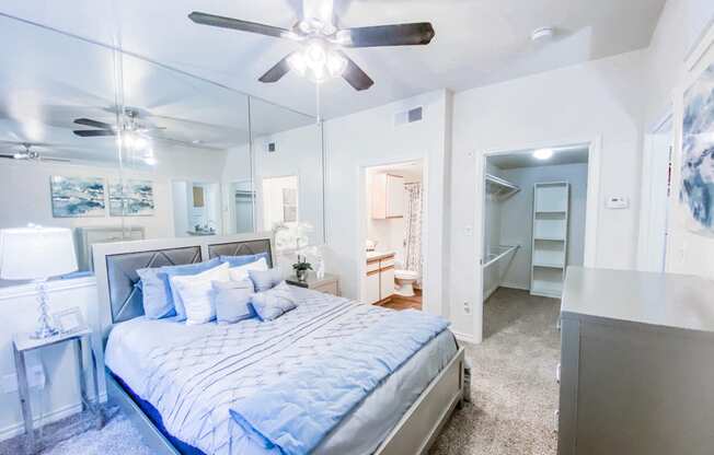 Oversized walk in closets in the bedroom at Tuscany Square Apartments in North Dallas, TX. Now leasing studios, 1 and 2 bedroom apartments.