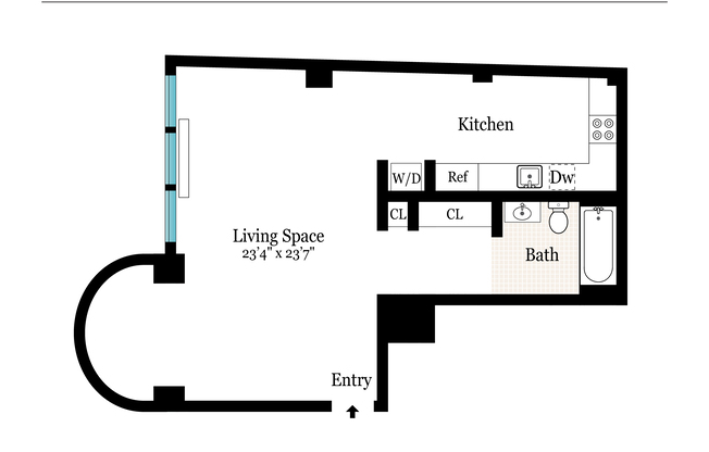 Studio, 1 bath, 595 sqft, $3,995, Unit 1DN