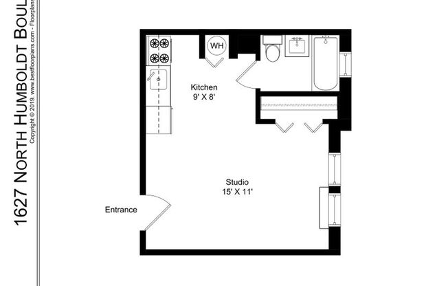 Studio, 1 bath, 317 sqft, $1,250, Unit 2E