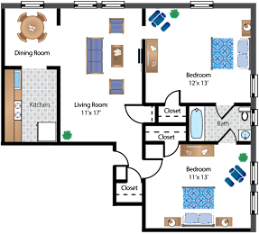 2 beds, 1 bath, 886 sqft, $2,599