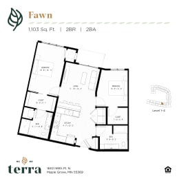 2 beds, 2 baths, 1,103 sqft, $1,969