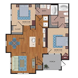 2 beds, 2 baths, 1,053 sqft, $1,604