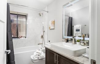 Luxury bathroom with modern finishes at Park Heights by the Lake Apartments in South Shore Chicago, IL 60649