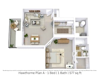 1 bed, 1 bath, 577 sqft, $1,035