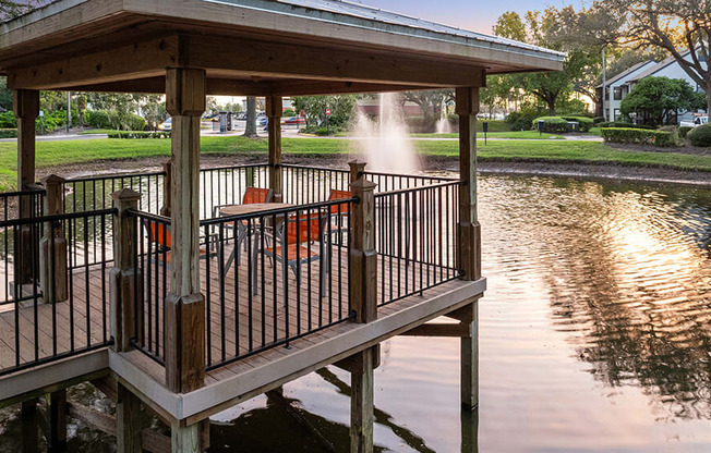 Community Fountain and Deck at Fountains at Lee Vista Apartments in Orlando, FL.