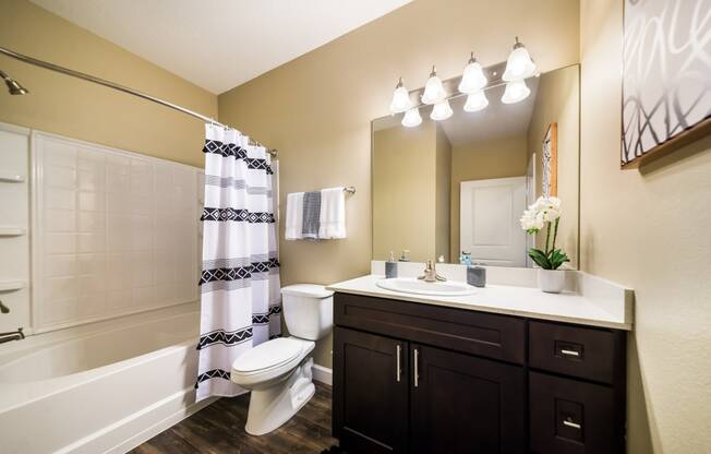 a bathroom with a sink toilet and a bath tub