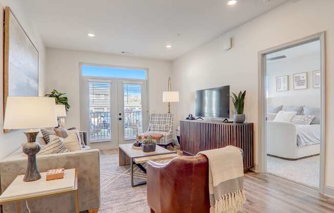 Living room with patio space