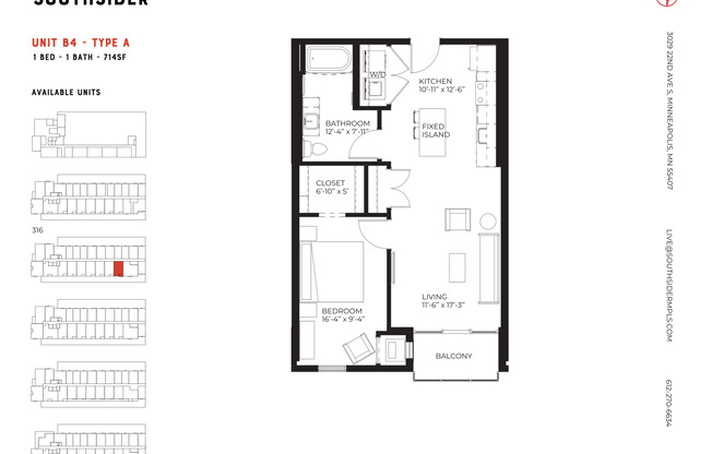 1 bed, 1 bath, 714 sqft, $1,490, Unit 306