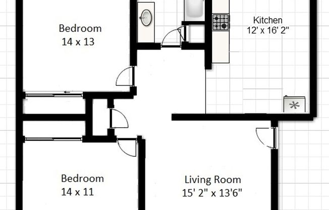 2 beds, 1 bath, 903 sqft, $1,140, Unit P-1