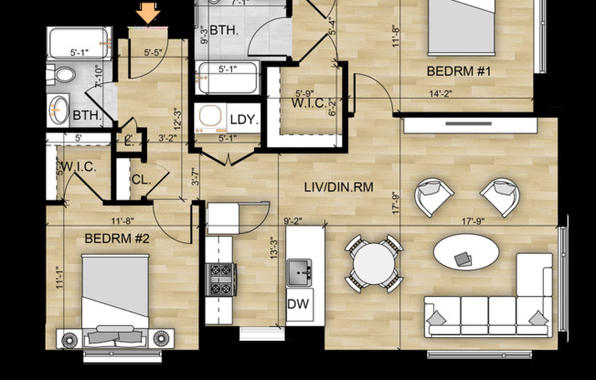 2 beds, 2 baths, 879 sqft, $3,280, Unit 529