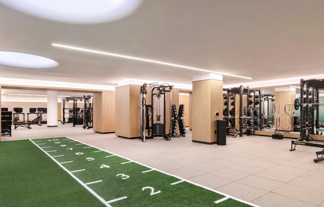 Elevate your fitness routine at Mabel, where modern gym amenities meet spacious design. Enjoy state-of-the-art equipment and ample space for your workouts. Ready to transform your lifestyle? Schedule a tour today!