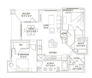 2 beds, 2 baths, 1,144 sqft, $1,244