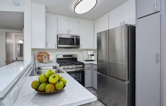 a kitchen with a sink and a counter