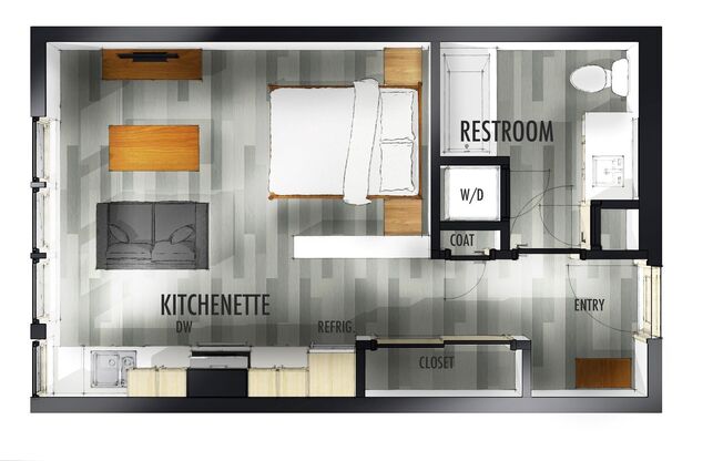 Studio, 1 bath, 432 sqft, $1,299, Unit 302