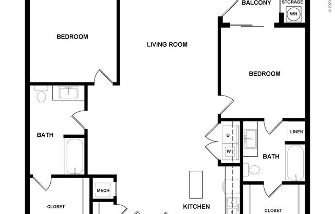 2 beds, 2 baths, 1,249 sqft, $2,080