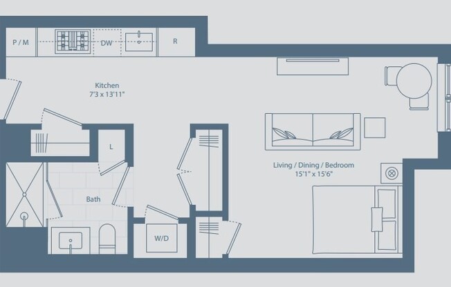Studio, 1 bath, 550 sqft, $3,625, Unit 905