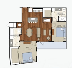2 beds, 2 baths, 1,077 sqft, $1,688