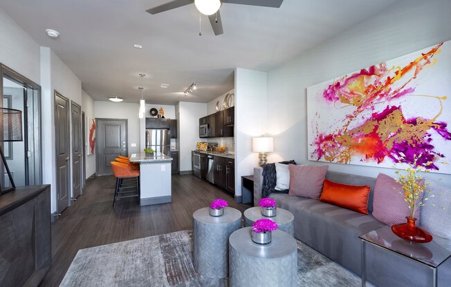 a living room with a couch and a table at North Creek, Texas, 78634