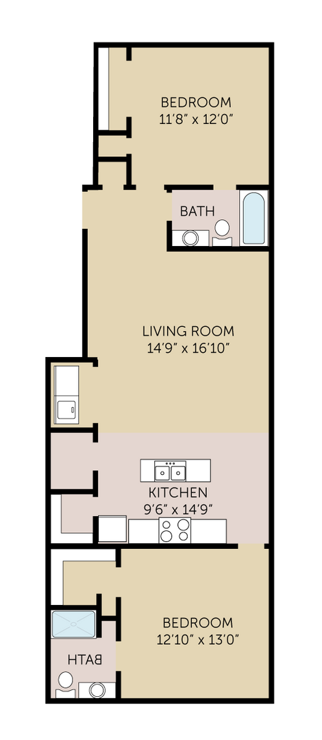 2 beds, 2 baths, 840 sqft, $1,475, Unit L-4