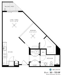 Studio, 1 bath, 723 sqft, $1,752