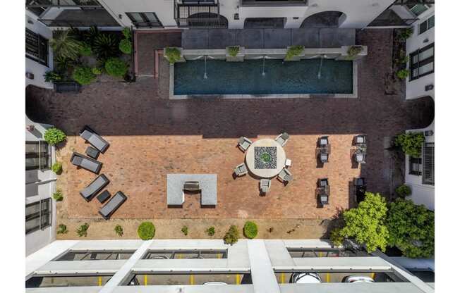 aerial view of a courtyard at Roosevelt Square apartments