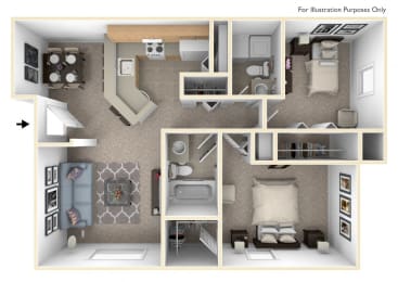 2 beds, 1.5 baths, 835 sqft, $952
