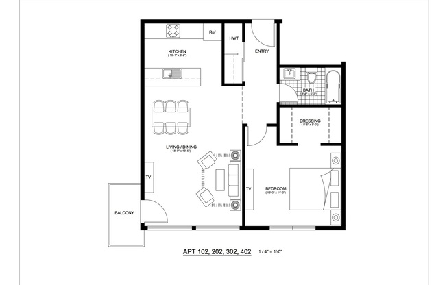 1 bed, 1 bath, 426 sqft, $2,695, Unit 402