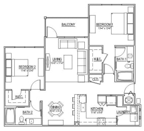 2 beds, 2 baths, 1,255 sqft, $1,785
