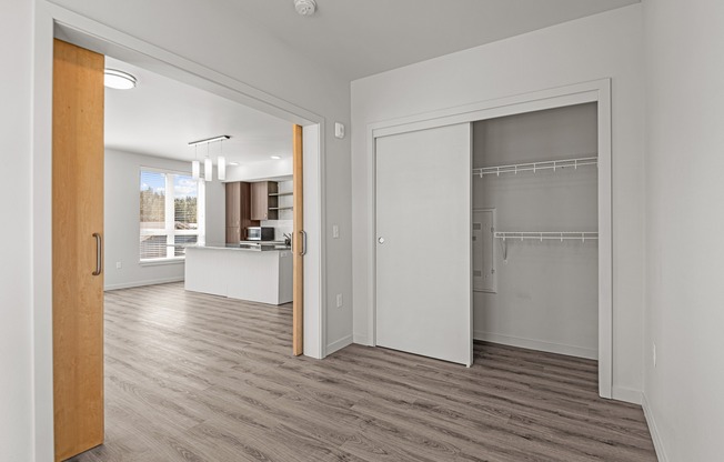 large bedroom with sliding barn doors