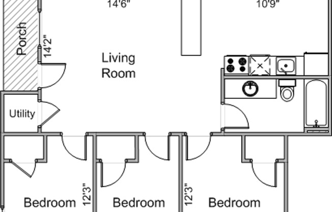 3 beds, 1 bath, 900 sqft, $3,249, Unit 45R-301