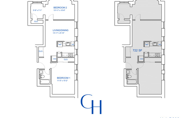2 beds, 1 bath, 822 sqft, $2,202, Unit B-202
