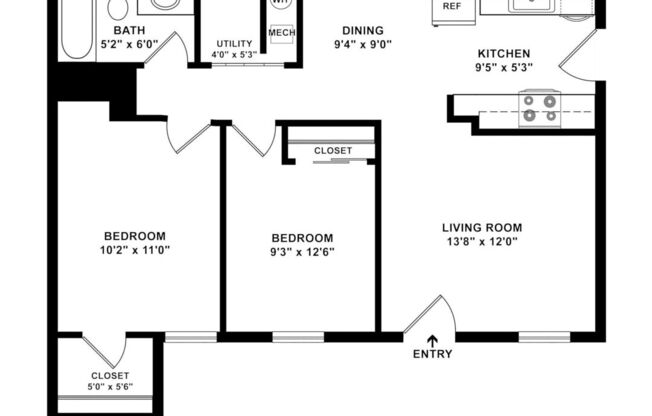 2 beds, 1 bath, 950 sqft, $1,318