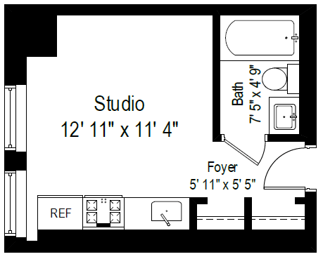 Studio, 1 bath, 208 sqft, $1,695