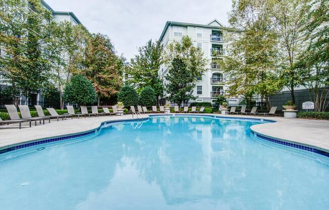 Resident swimming pool outside pet-friendly apartments in Atlanta, GA.