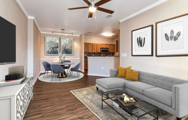 a living room with a couch and a coffee table