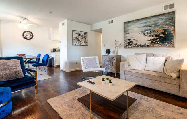 a living room with a couch and a coffee table
