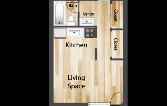 Studio, 1 bath, 265 sqft, $999, Unit E67