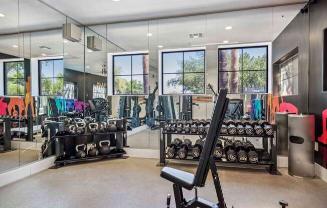 strength training room at lazo apartments in chandler, az
