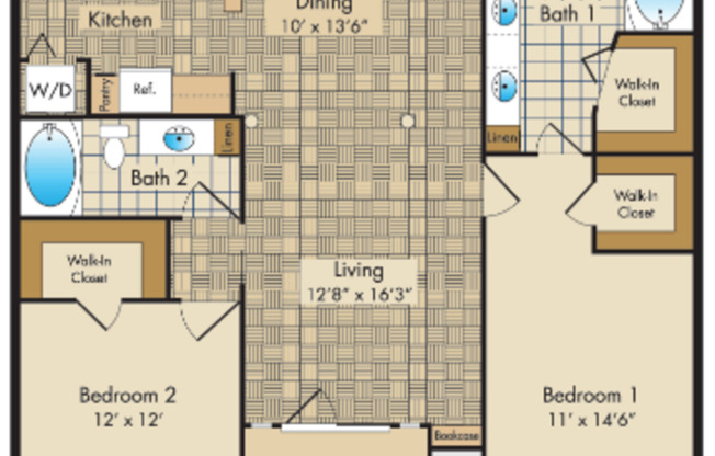 2 beds, 2 baths, 1,244 sqft, $1,925