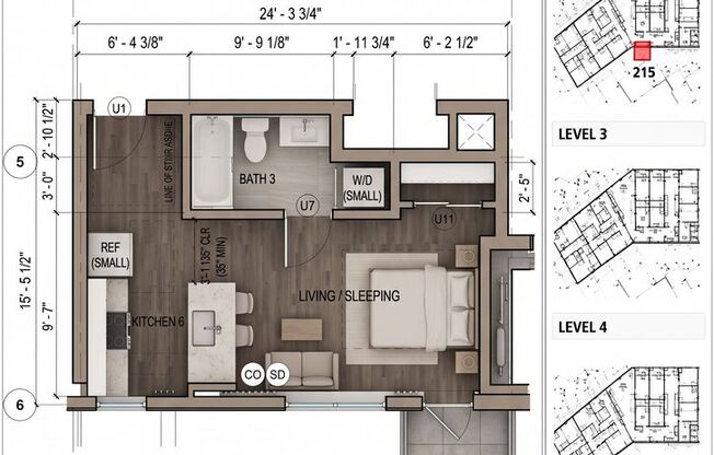 Studio, 1 bath, 348 sqft, $1,217, Unit 215